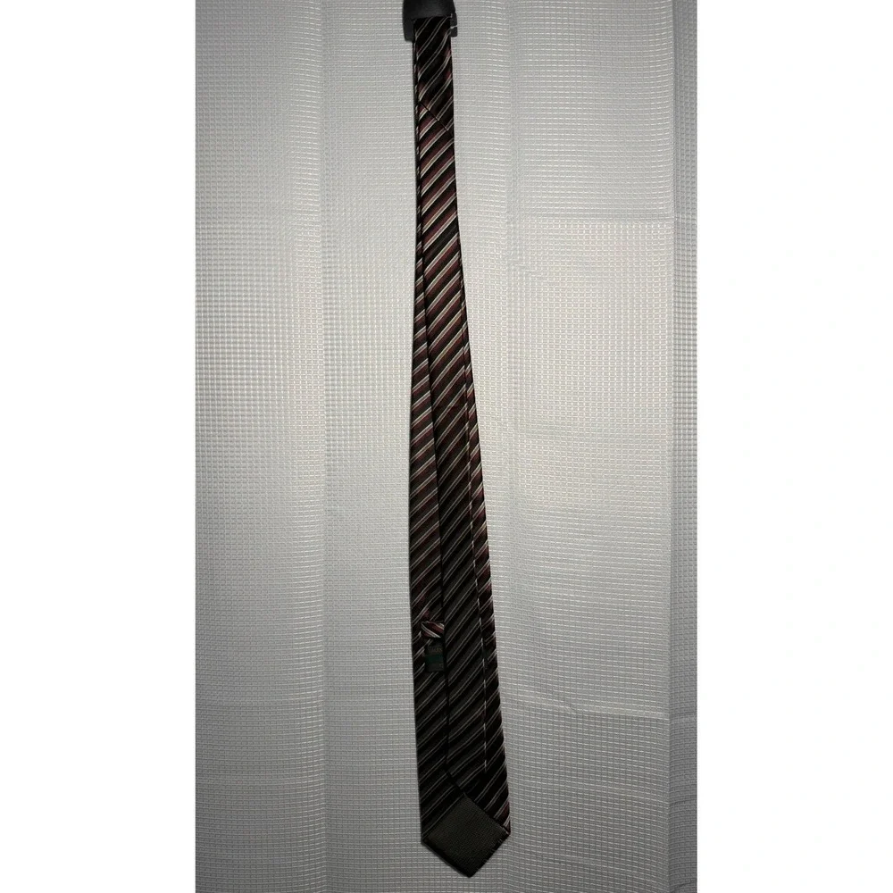 Alexander Julian Colours Silk Tie Burgundy‎ Gray Gold Striped Mens Necktie